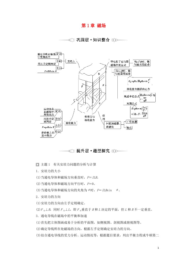 2021_2022学年新教材高中物理第1章磁场综合提升学案粤教版选择性必修第二册