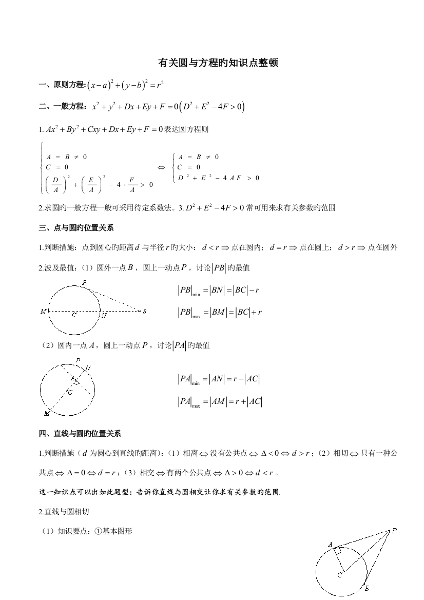 2023年圆与方程知识点整理