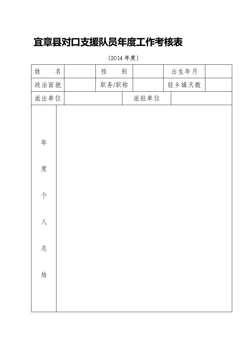 对口支援队员年度工作考核表.