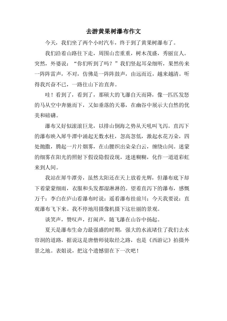 去游黄果树瀑布作文