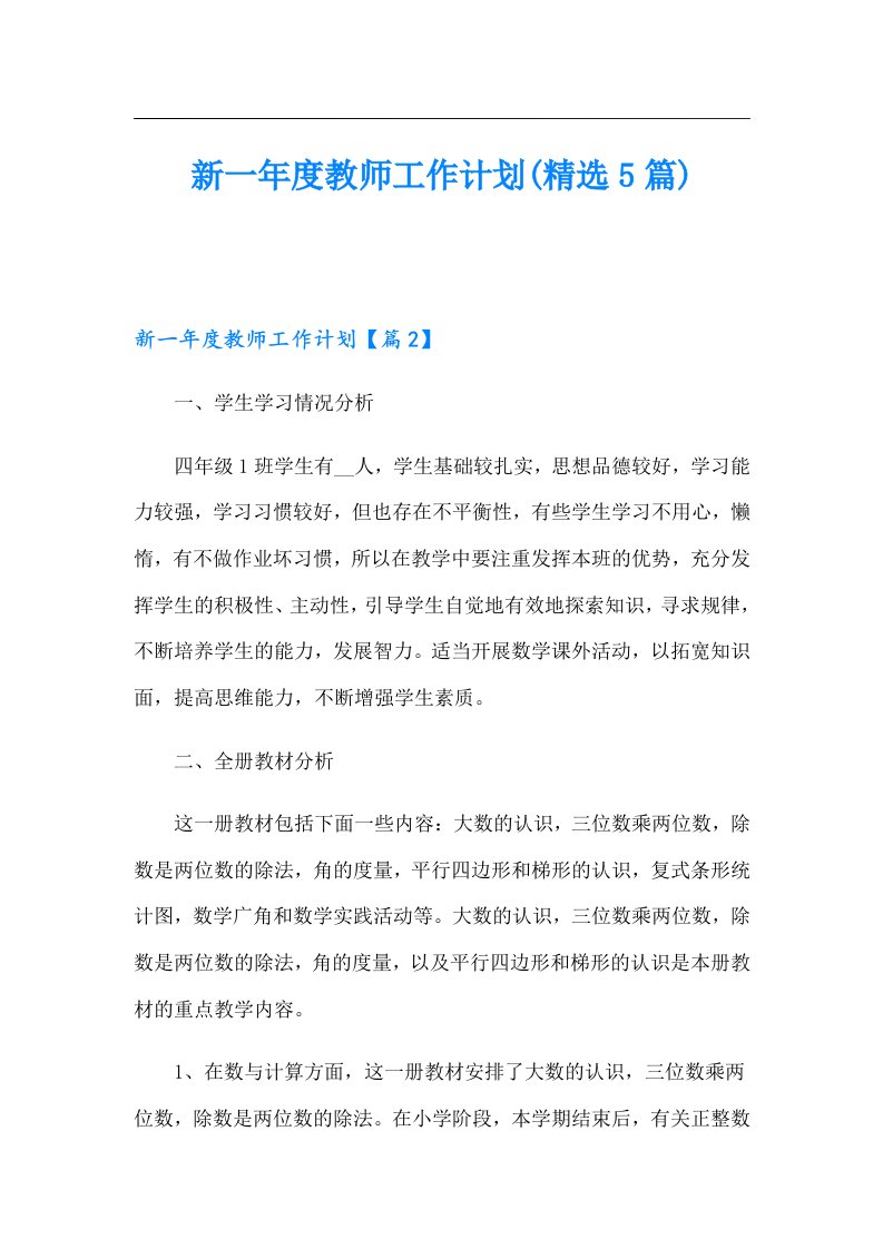 新一教师工作计划(精选5篇)