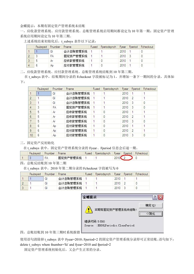 cml金蝶k3提示：本期有固定资产管理系统未结账