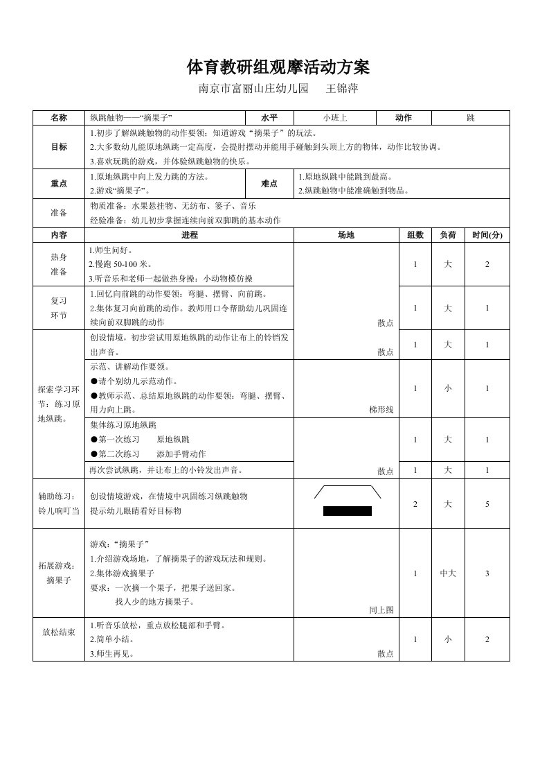 体育教研组观摩活动方案