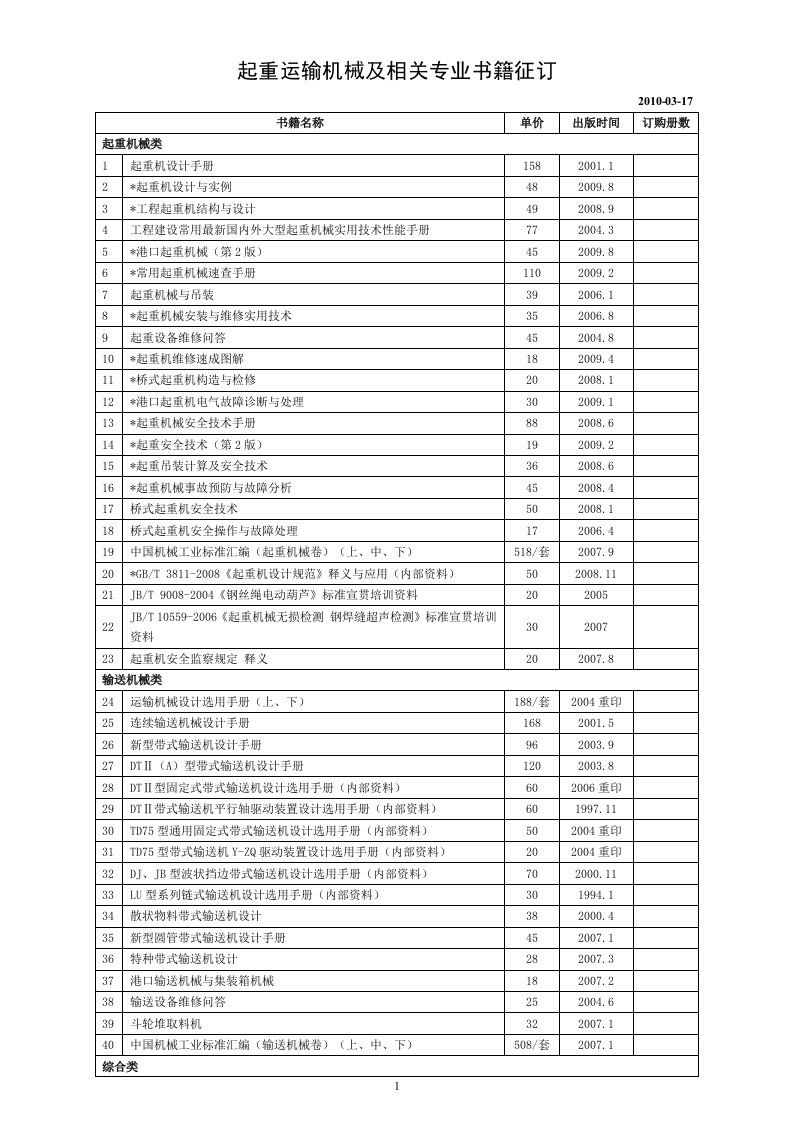 起重运输机械及相关专业书籍征订