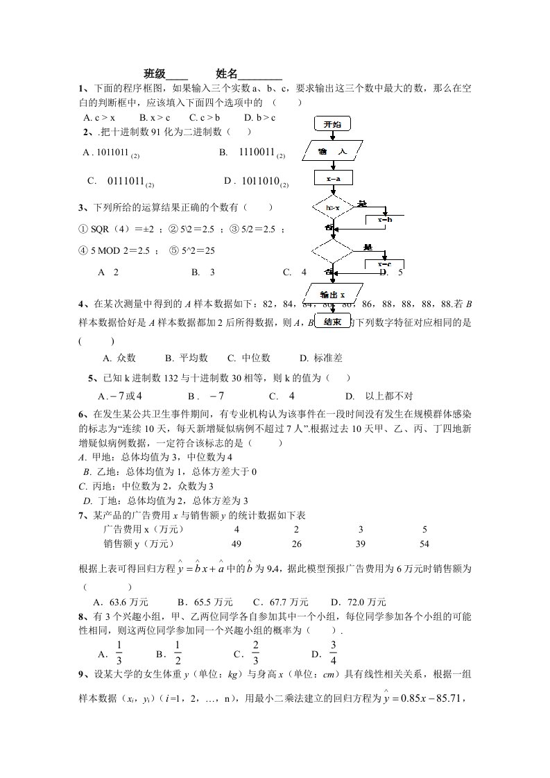 【高考讲义】山西省祁县中学—高一1月第一次周练《数学》