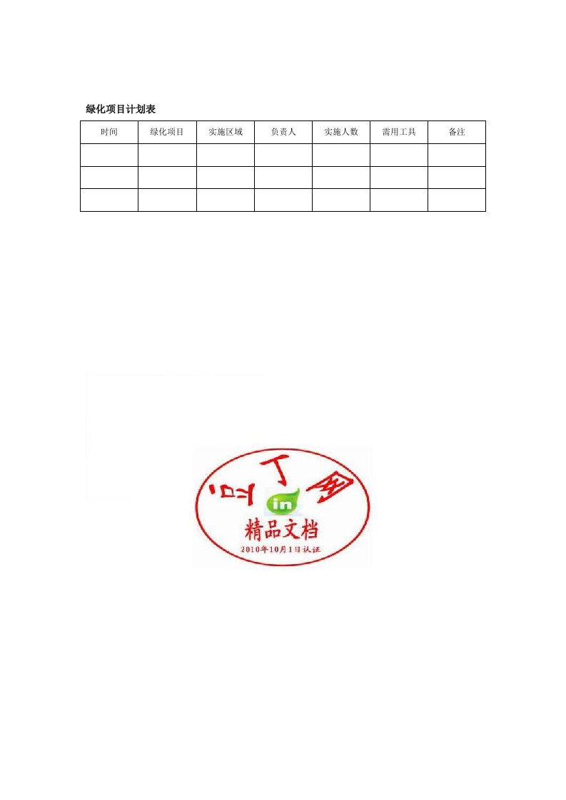 绿化项目计划表