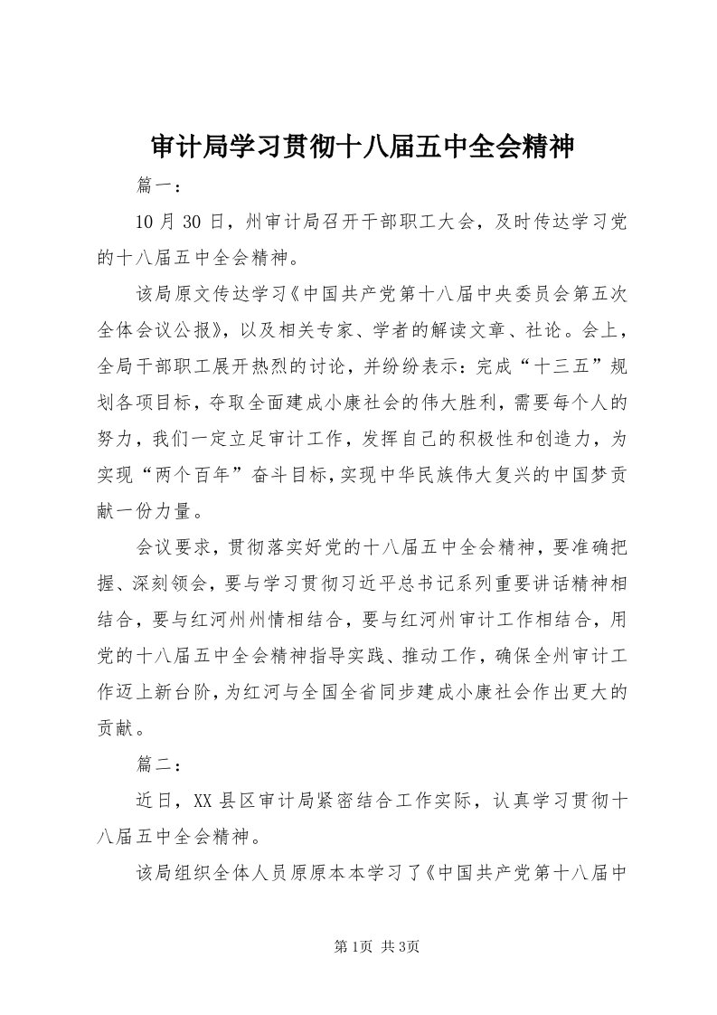 5审计局学习贯彻十八届五中全会精神