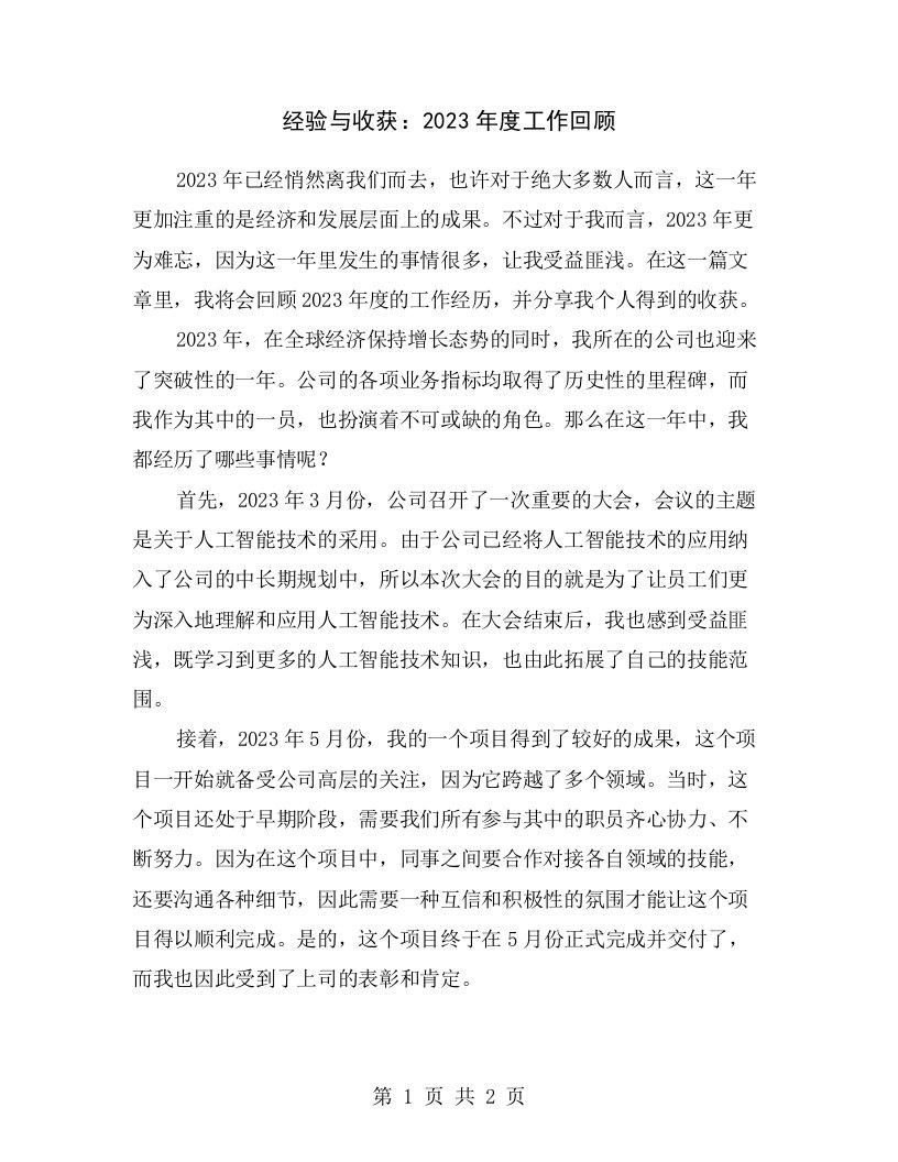 经验与收获：2023年度工作回顾