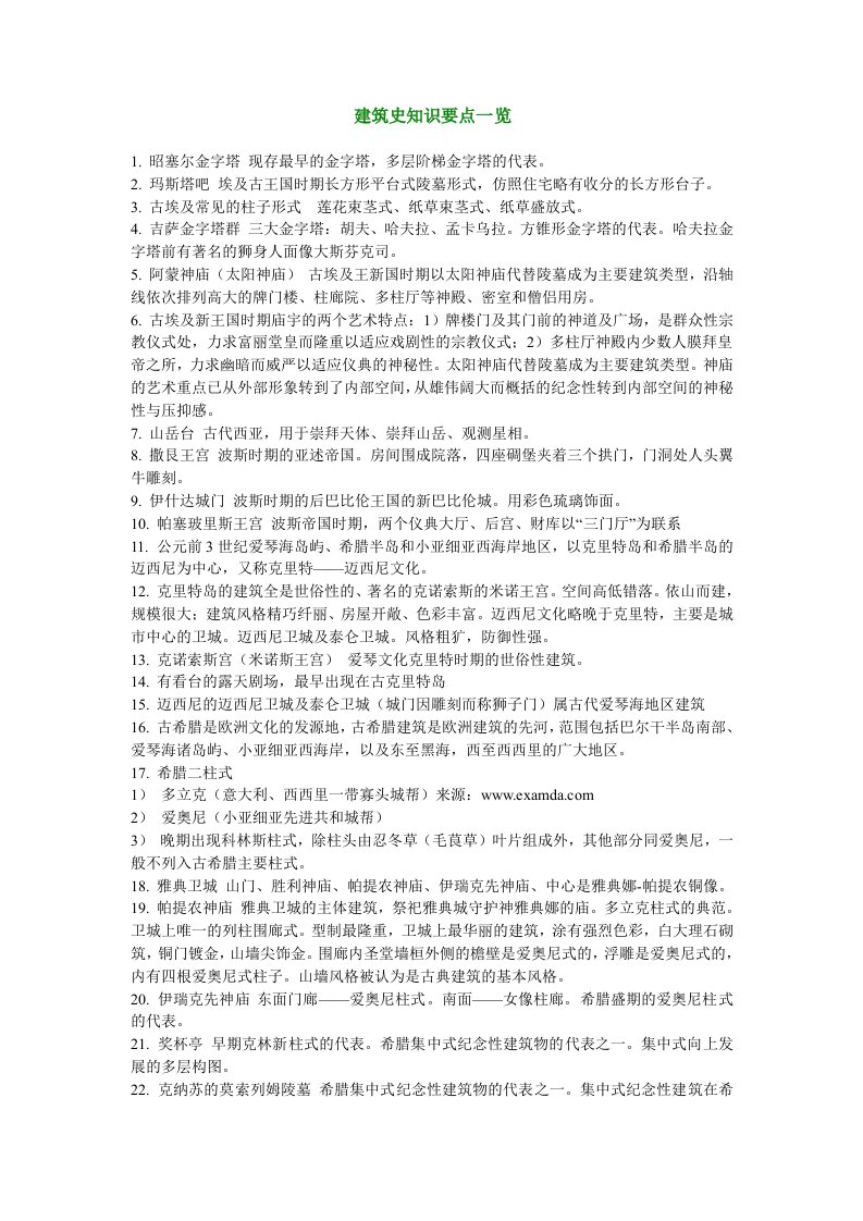 建筑师建筑史知识要点一览