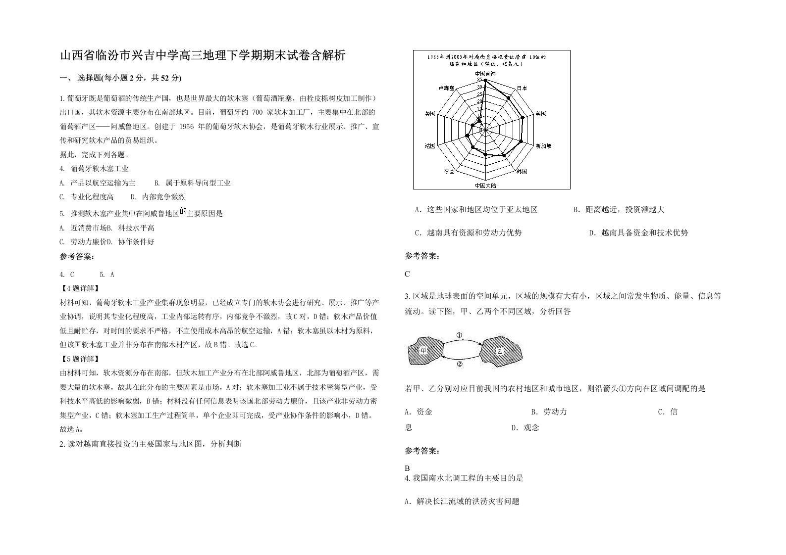 山西省临汾市兴吉中学高三地理下学期期末试卷含解析