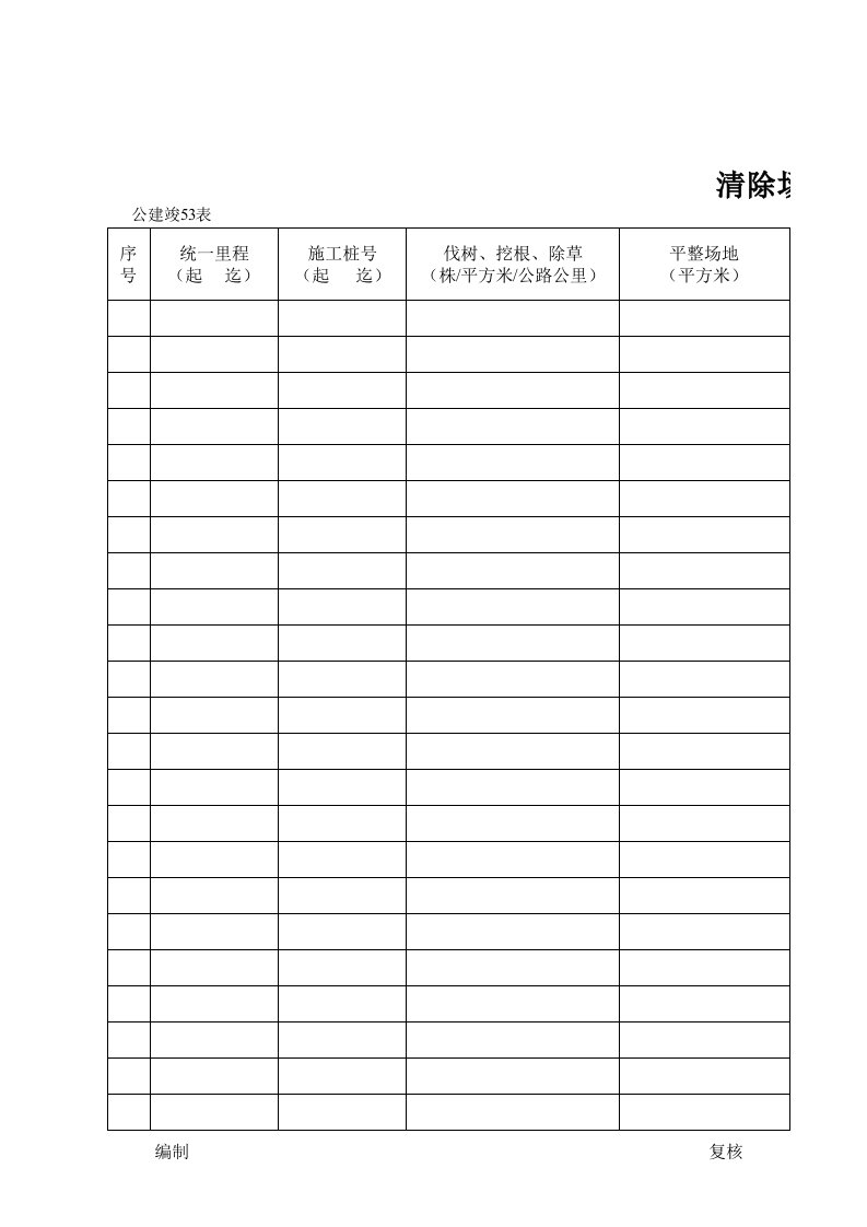 表格模板-公路工程管理用表范本清除场地工程一览表