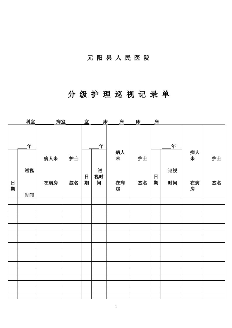 分级护理巡视记录单2