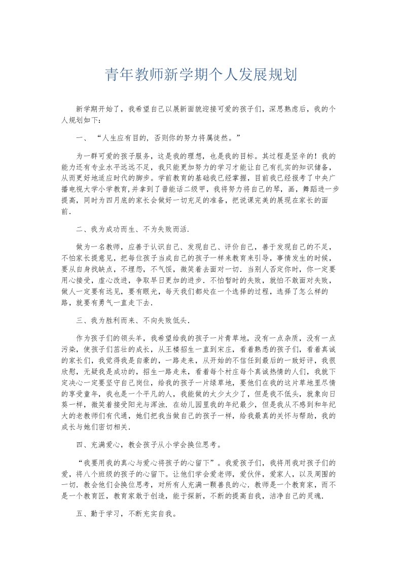 总结报告青年教师新学期个人发展规划