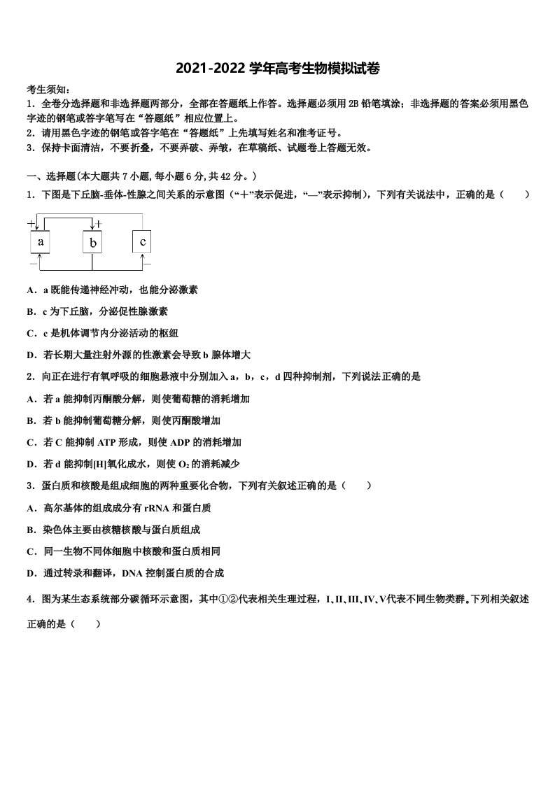 2021-2022学年山东省聊城一中高三下学期一模考试生物试题含解析