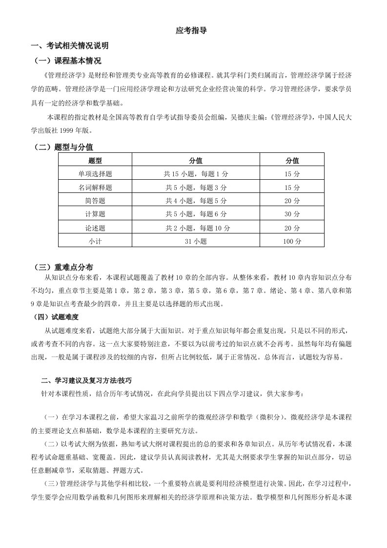 自考管理经济学复习重点