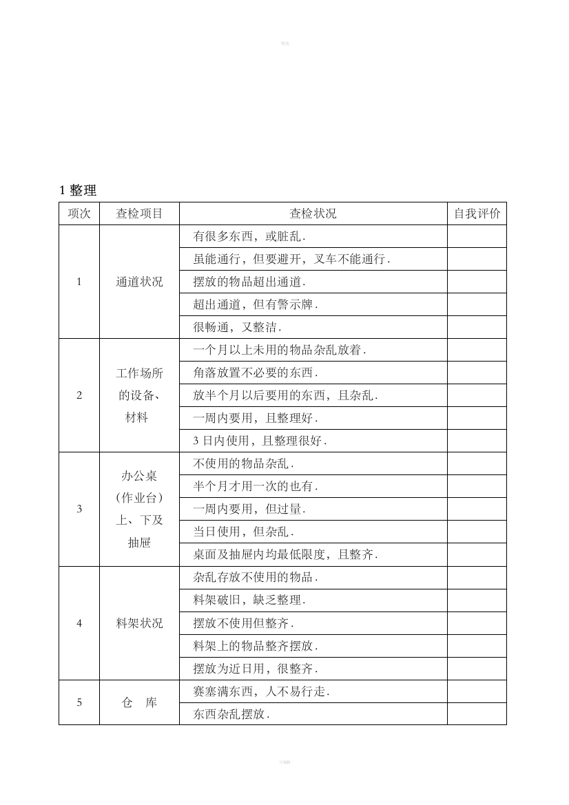 6S实施对照表