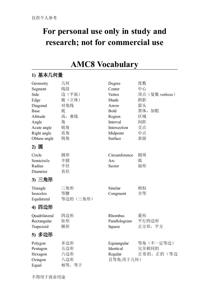 AMC8词汇