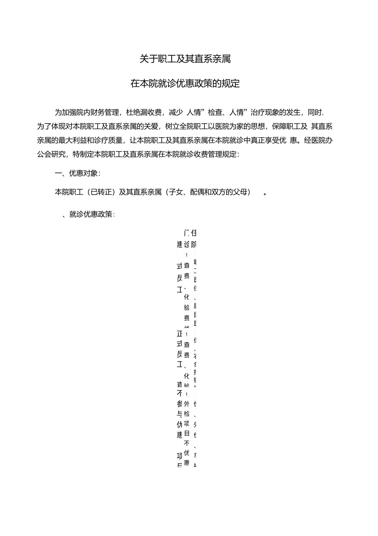 康泰医院关于内部职工及其直系亲属享受医疗优惠的规定