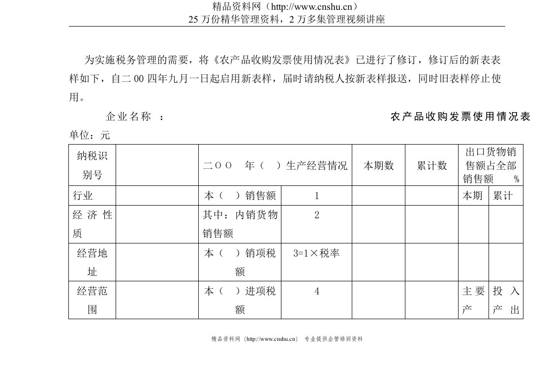 农产品收购发票使用情况表