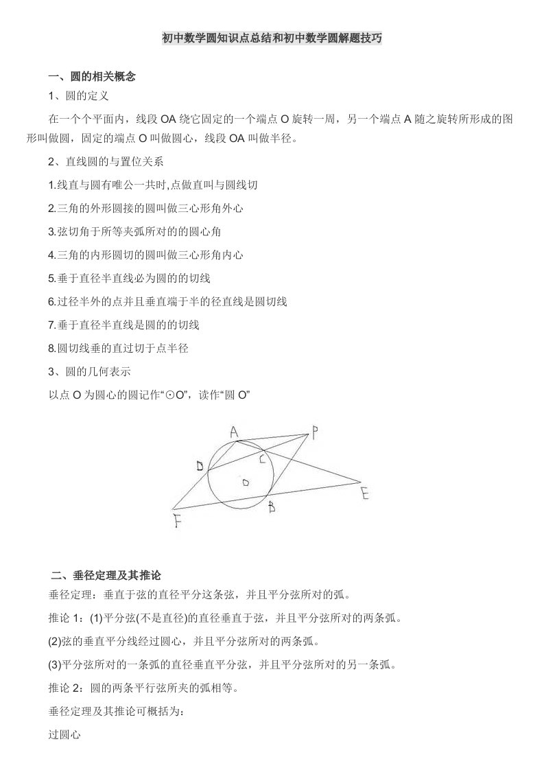 初三数学圆知识点总结和初中数学圆解题技巧