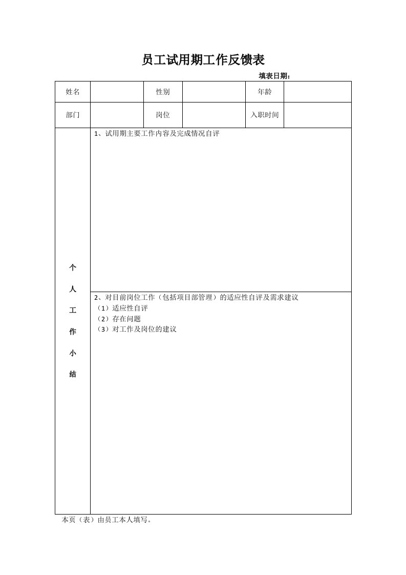 企业管理-试用期工作情况反馈表正反面打印