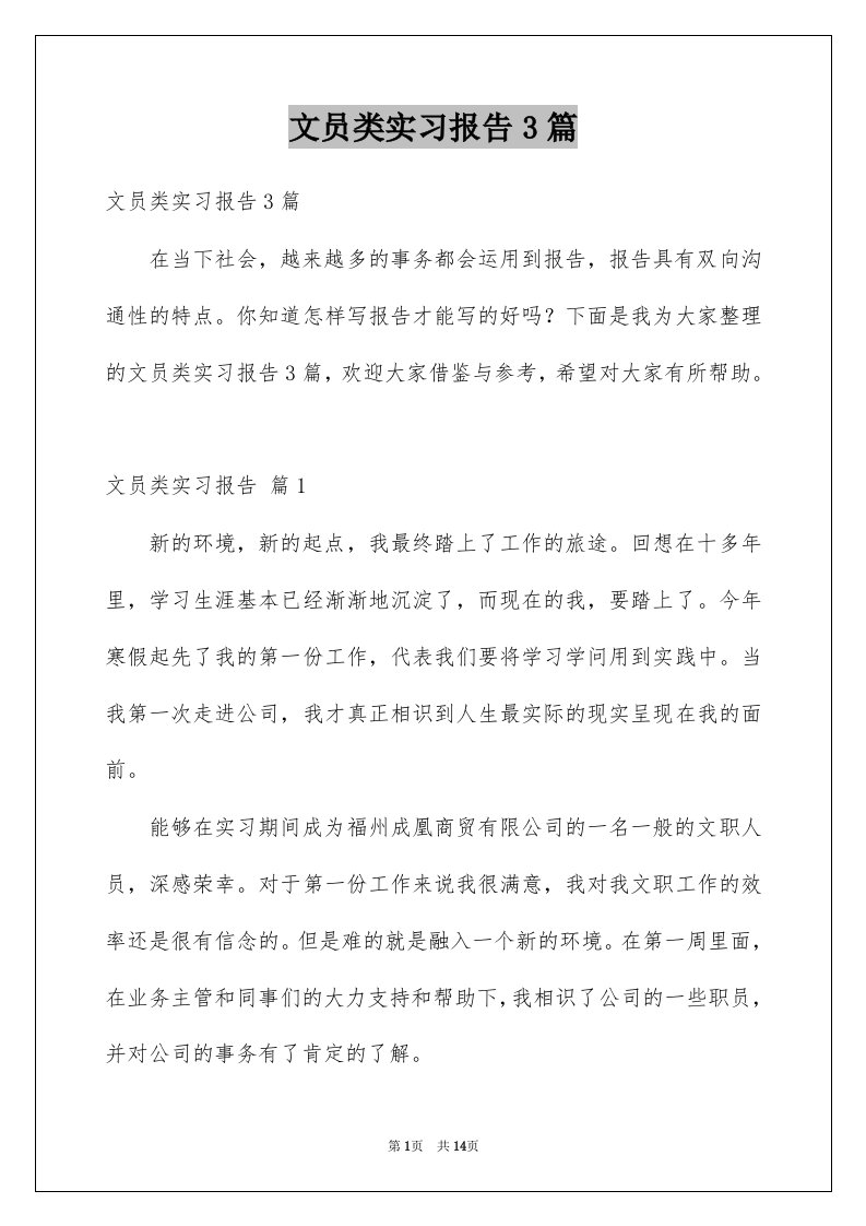 文员类实习报告3篇精选