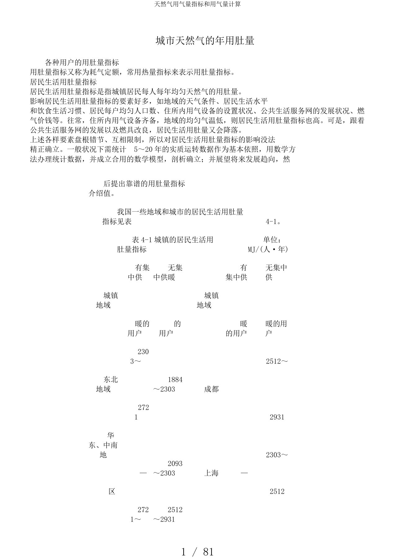 天然气用气量指标和用气量计算