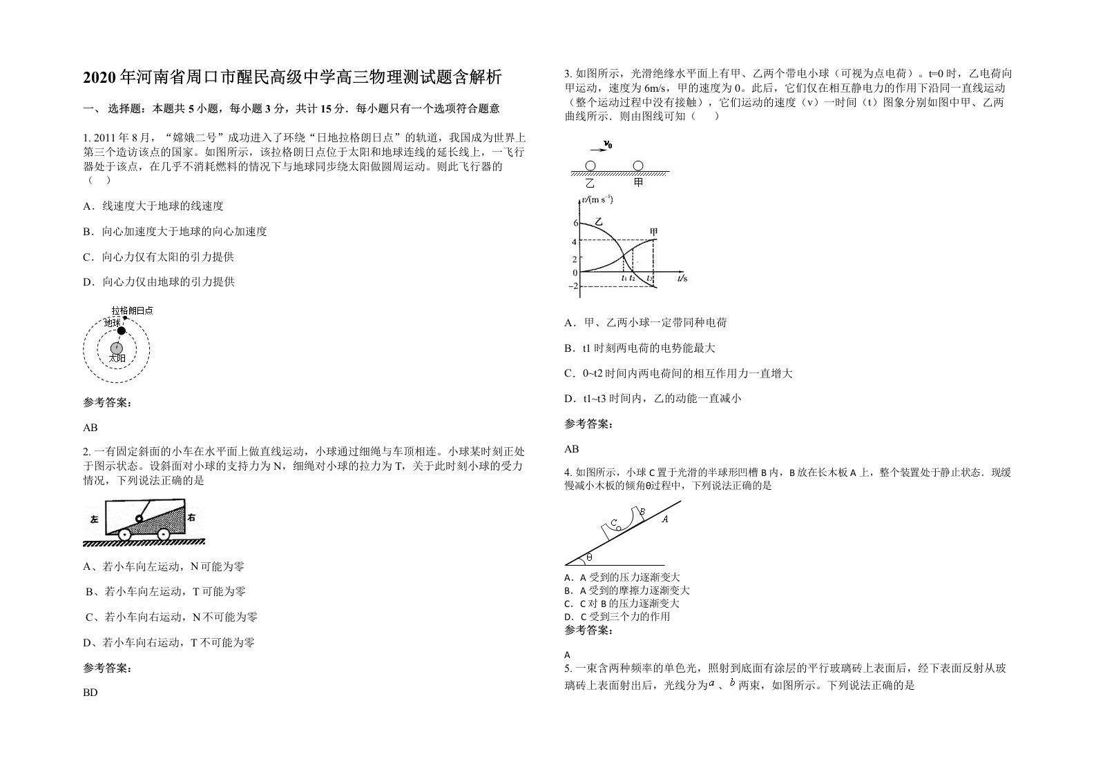 2020年河南省周口市醒民高级中学高三物理测试题含解析