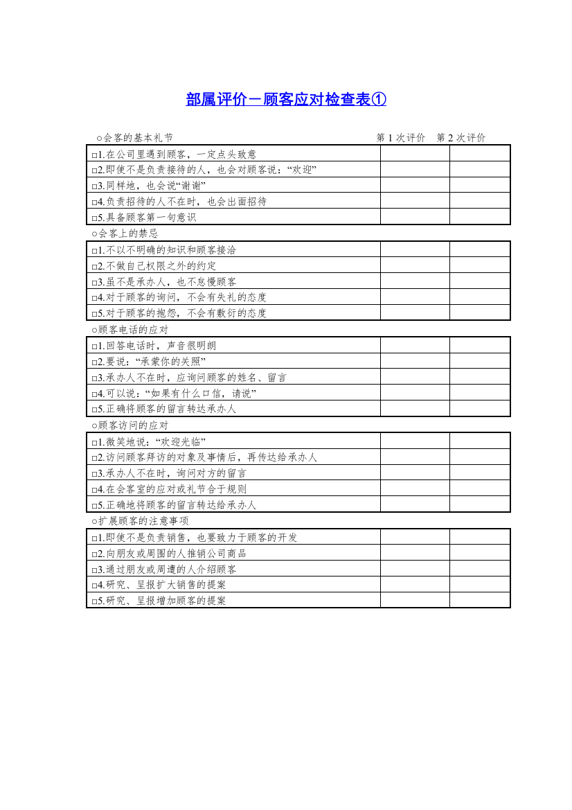 部属评价－顾客应对检查表①