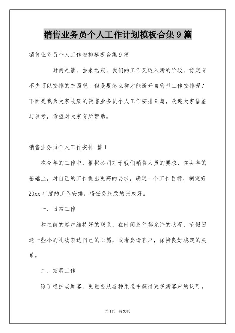 销售业务员个人工作计划模板合集9篇