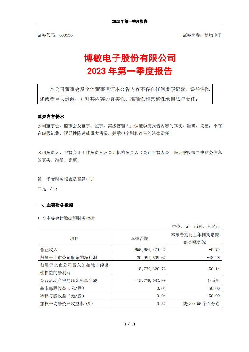 上交所-博敏电子2023年第一季度报告-20230428