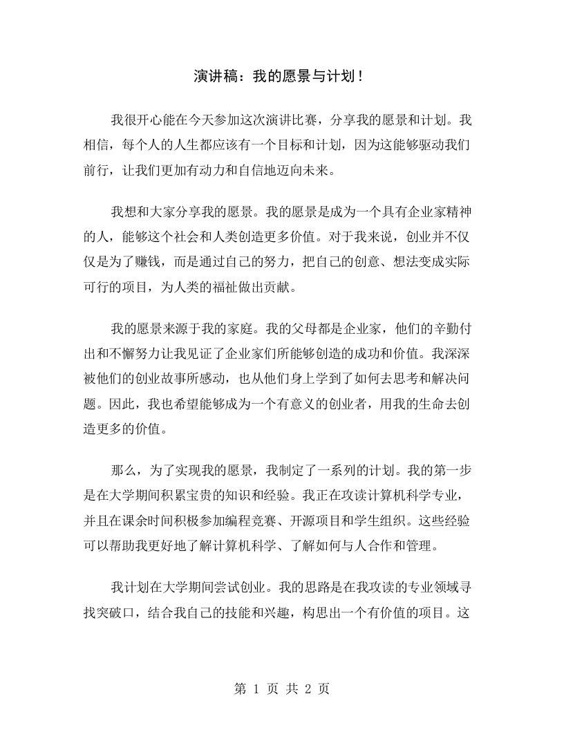 演讲稿：我的愿景与计划