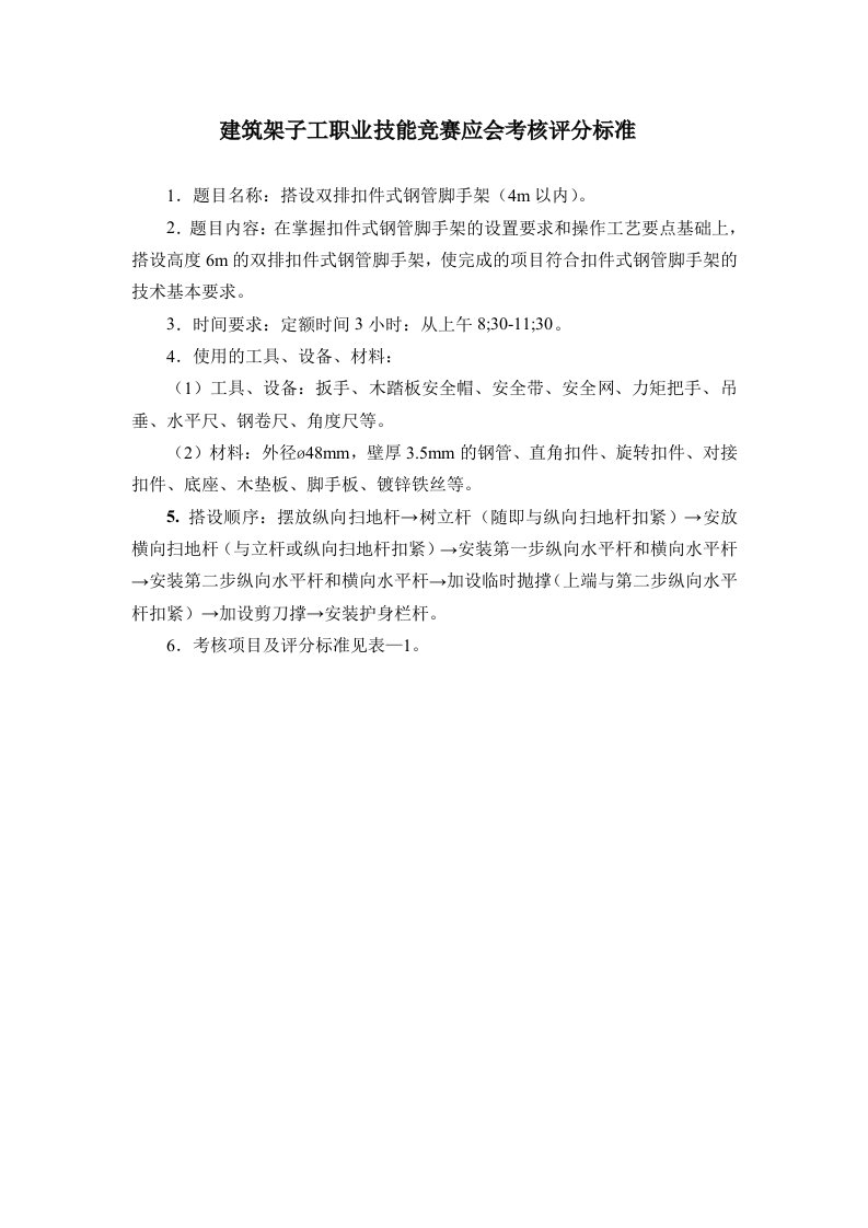 建筑架子工职业技能竞赛应会考核评分标准