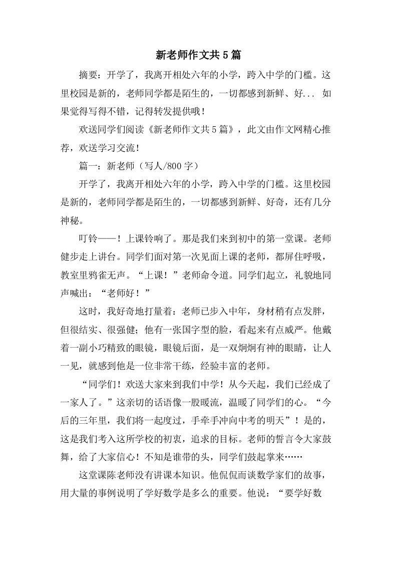 新老师作文共5篇