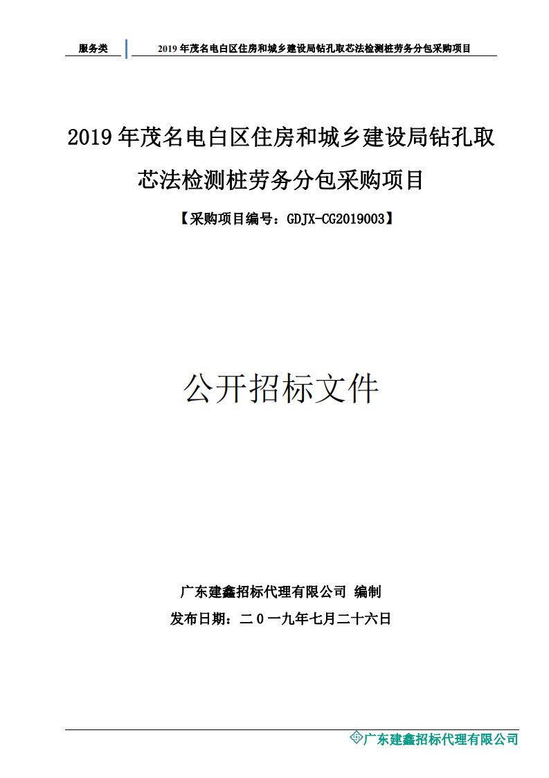 钻孔取芯法检测桩劳务分包采购项目招标文件