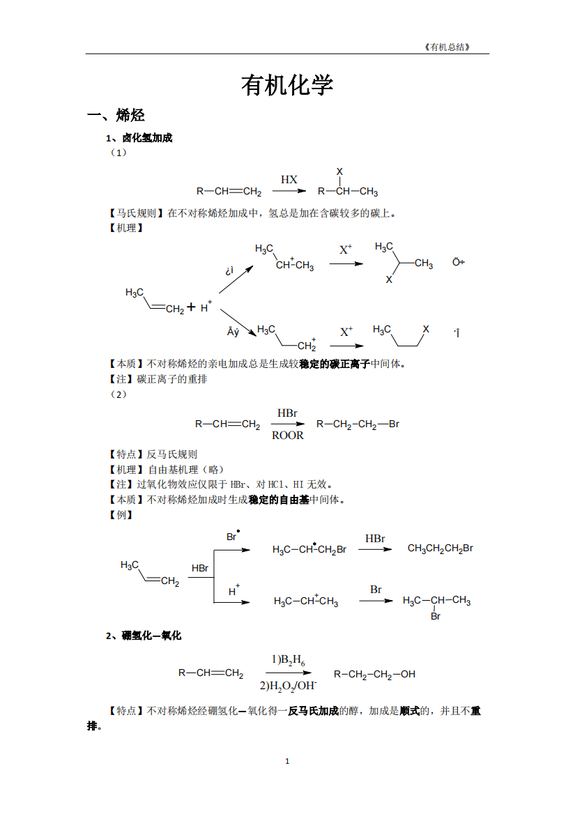 大学有机化学反应方程式总结(较全)