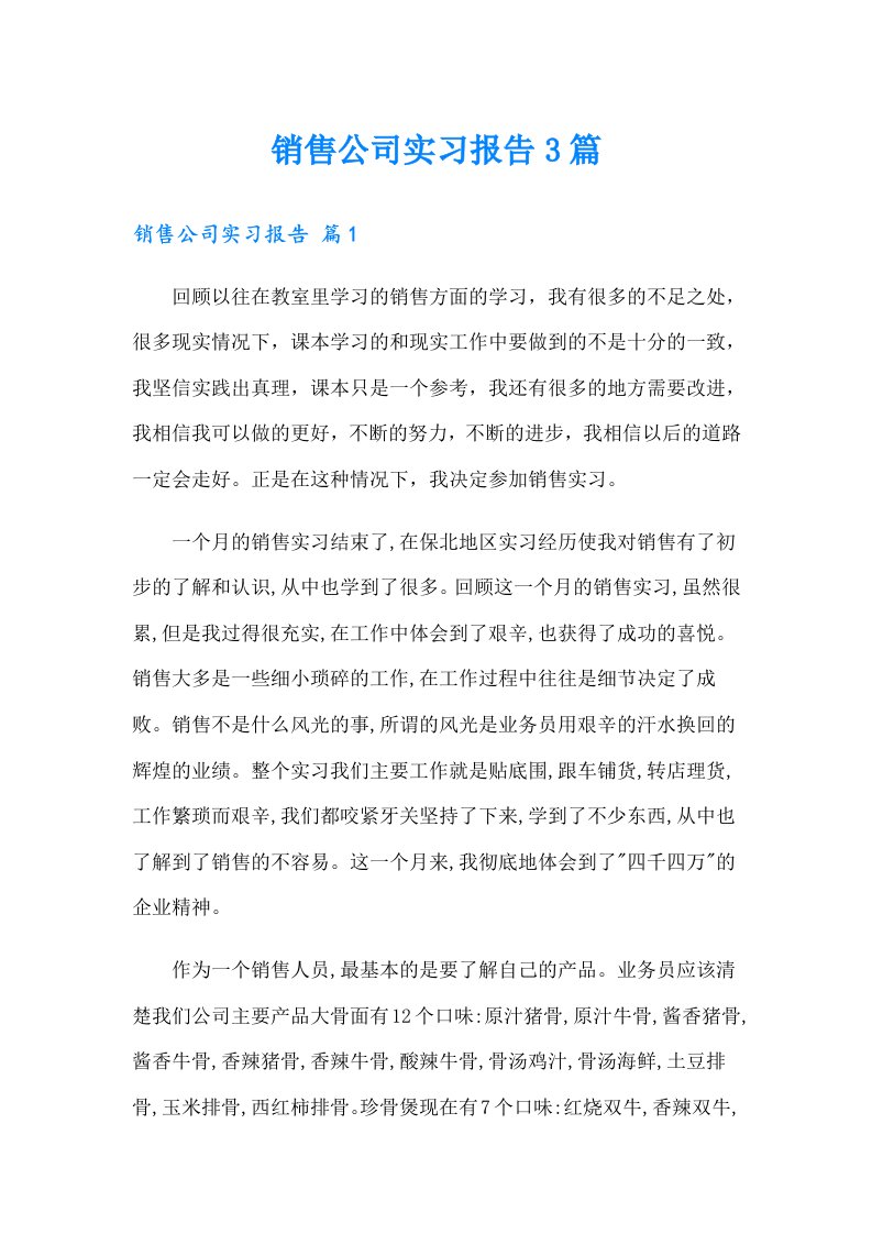 销售公司实习报告3篇