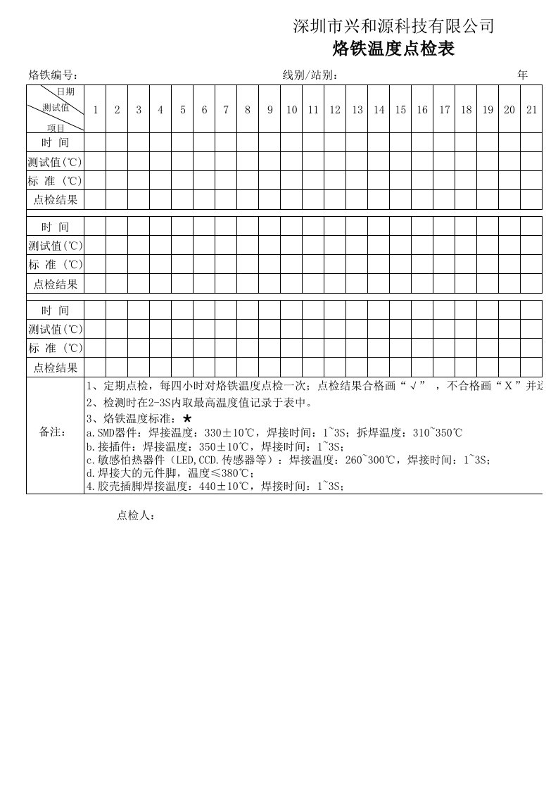 烙铁温度点检表