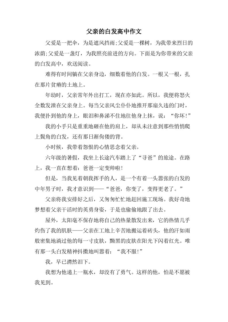 父亲的白发高中作文