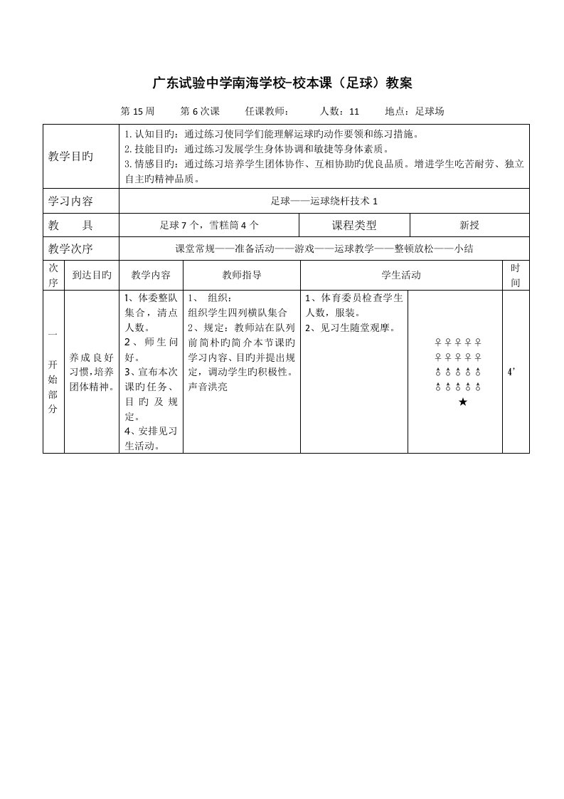 足球教案运球绕杆