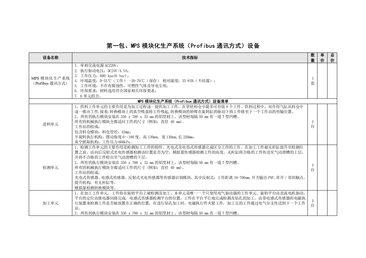 第一包、MPS模块化生产系统（Profibus通讯方式）设备