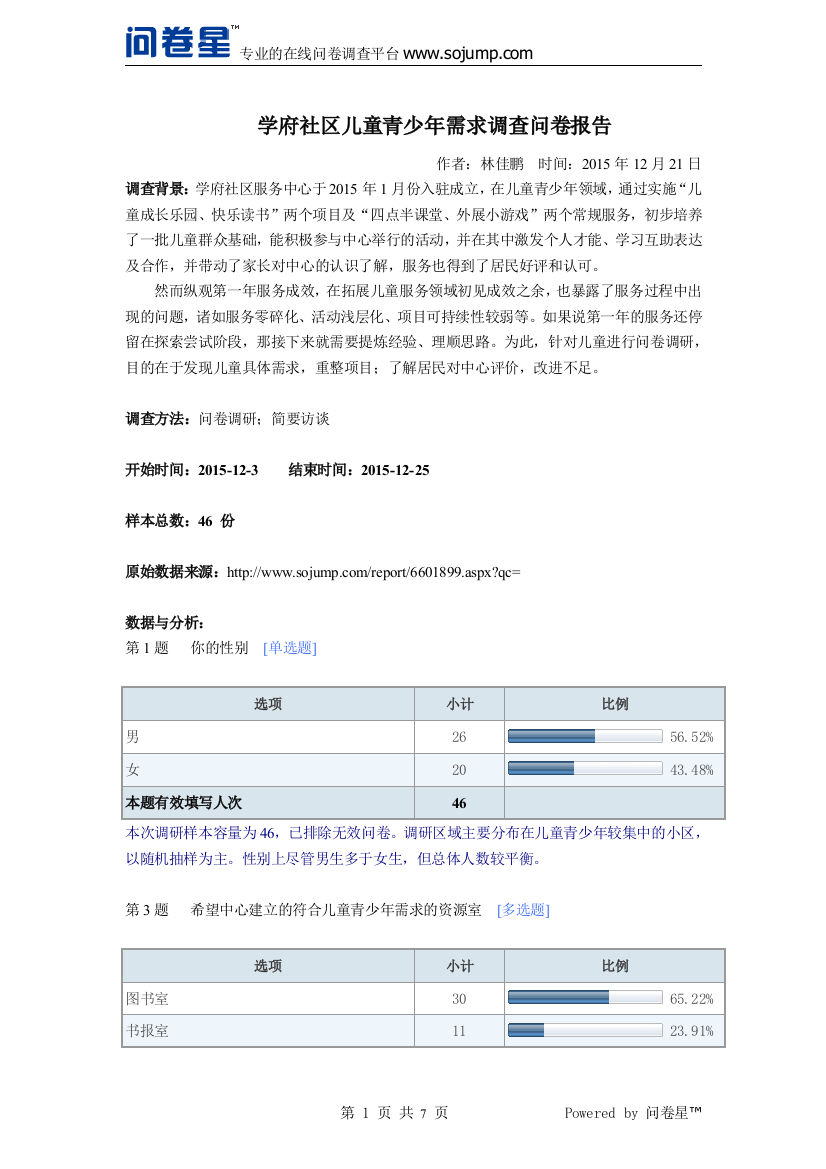 社区儿童青少年需求调查报告