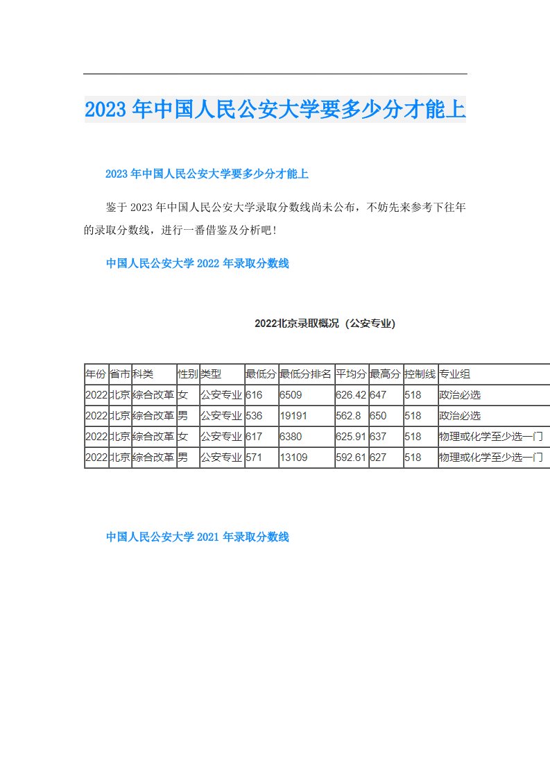 中国人民公安大学要多少分才能上