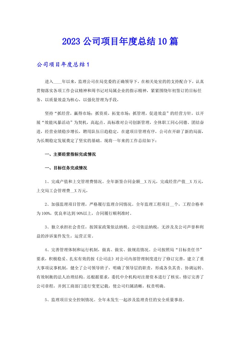 2023公司项目年度总结10篇