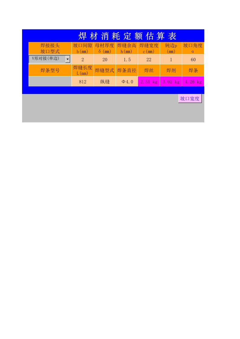 焊材消耗定额计算表06764