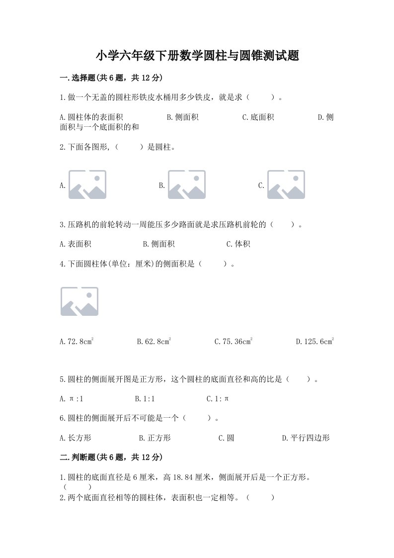 小学六年级下册数学圆柱与圆锥测试题精品（各地真题）