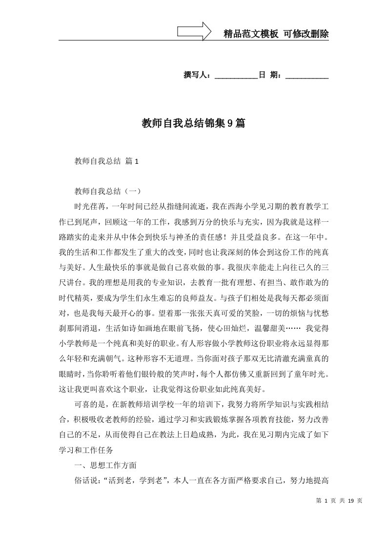 教师自我总结锦集9篇