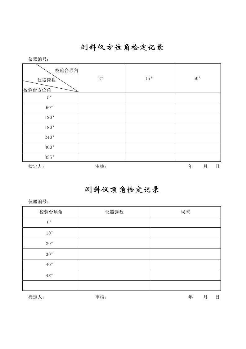 建筑工程管理-成都某路桥公司施工文档之测斜仪方位角检定记录