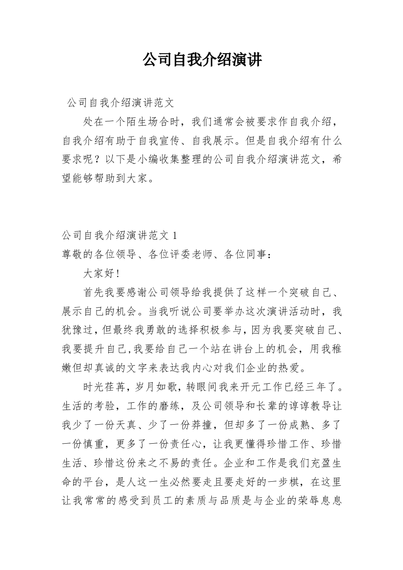 公司自我介绍演讲