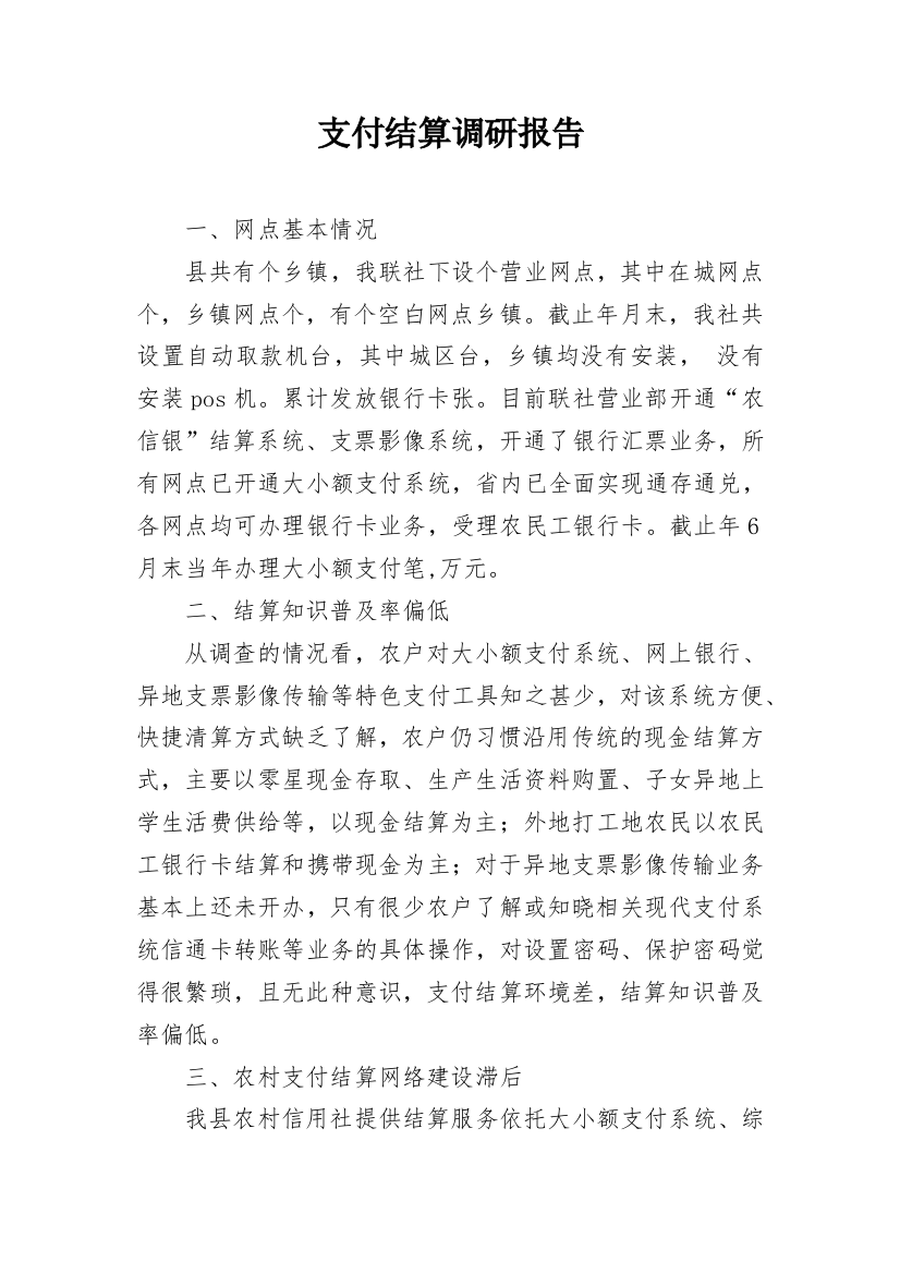 支付结算调研报告